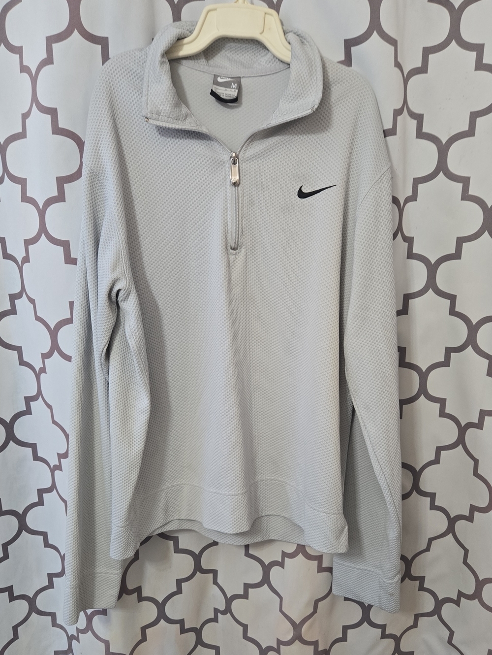 Nike Light Gray Quarter-Zip Pullover with Black Swoosh